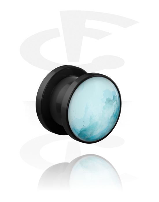 Tunnel & Plugs, Tunnel mit Gewinde (Acryl, schwarz) mit Planeten-Design "Uranus", Acryl
