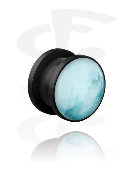 Tunnel & Plugs, Tunnel mit Gewinde (Acryl, schwarz) mit Planeten-Design "Uranus", Acryl