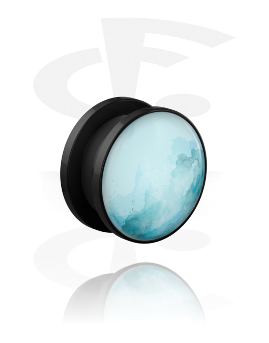 Tunely & plugy, Šroubovací tunel (akryl, černá) s designem planeta „Uran“, Akryl