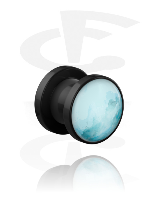 Tunnels & Plugs, Opschroefbare tunnel (acryl, zwart) met planeetmotief ‘Uranus’, Acryl