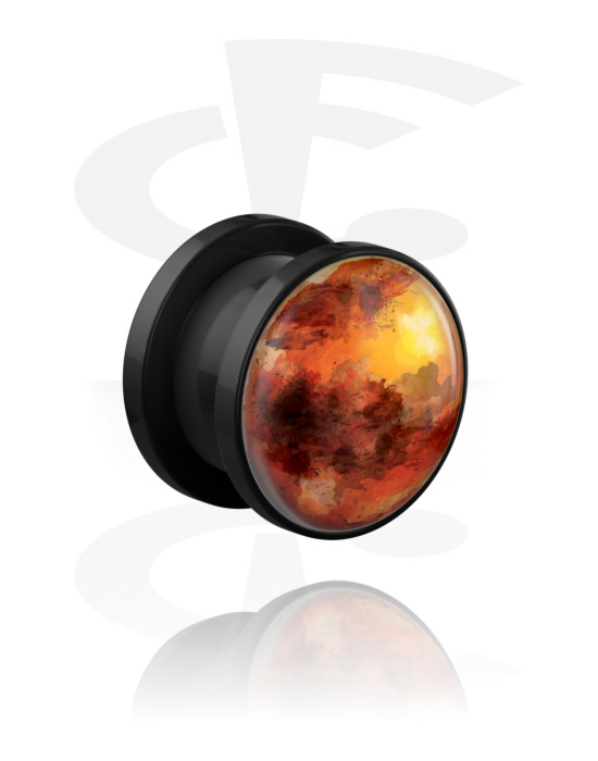 Tunneler & plugger, Skrutunnel (akryl, svart) med planetdesign 'Mars', Akryl