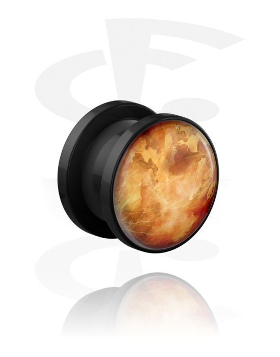 Tunneler & plugger, Skrutunnel (akryl, svart) med planetdesign 'Venus', Akryl