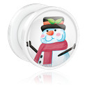 Tunnels & Plugs, Screw-on tunnel (acrylic, white) with snowman design, Acrylic