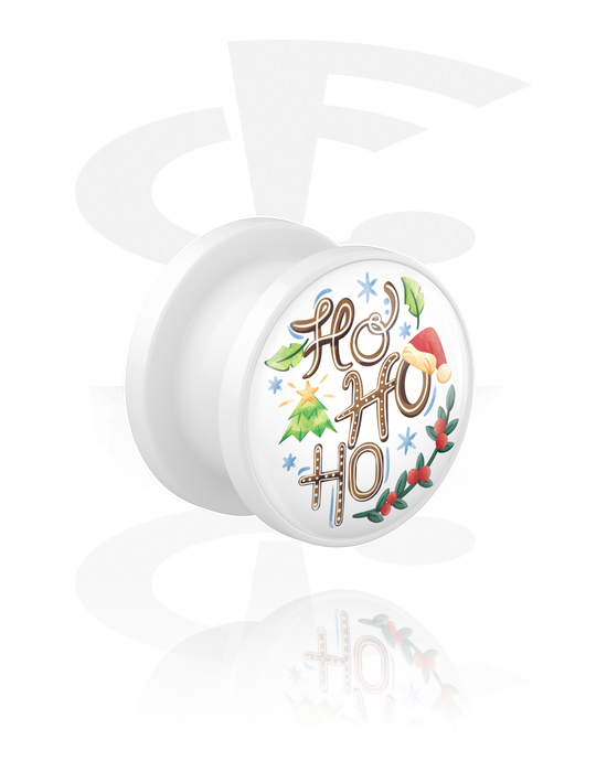 Tunnels & Plugs, Screw-on tunnel (acrylic, white) with "Ho ho ho" lettering, Acrylic
