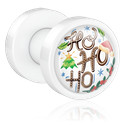 Tunnels & Plugs, Opschroefbare tunnel (acryl, wit) met Opdruk ‘Ho ho ho’, Acryl