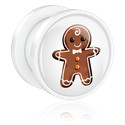 Tunnels & Plugs, Screw-on tunnel (acrylic, white) with gingerbread man design, Acrylic
