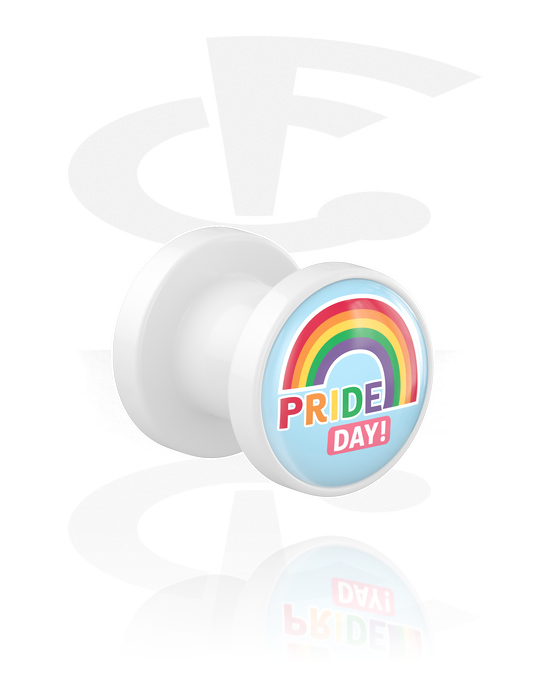 Tunnels & Plugs, Screw-on tunnel (acrylic, white) with "Pride" lettering, Acrylic
