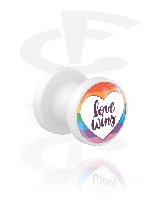 Tunnels & Plugs, Opschroefbare tunnel (acryl, wit) met Opdruk ‘Love wins’, Acryl