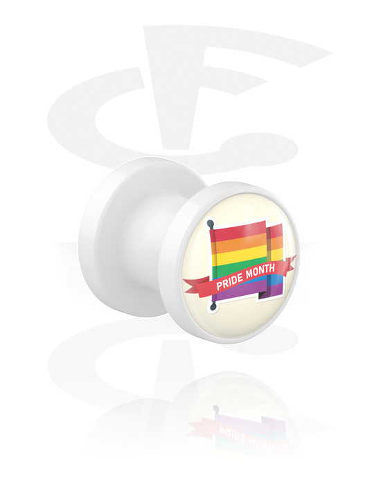 Tunnels & Plugs, Opschroefbare tunnel (acryl, wit) met Pride! Ontwerp, Acryl