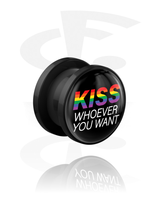 Tunneler & plugger, Skrutunnel (akryl, svart) med "Kiss whoever you want" skrift, Akryl