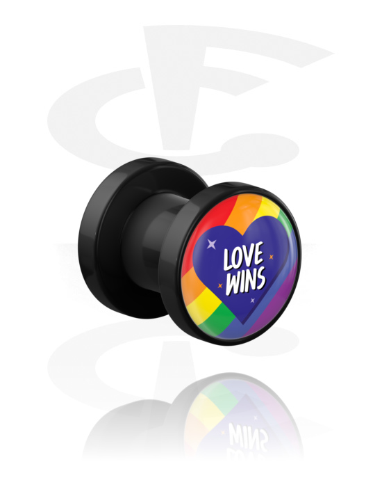 Tunnels & Plugs, Screw-on tunnel (acrylic, black) with "Love wins" lettering, Acrylic
