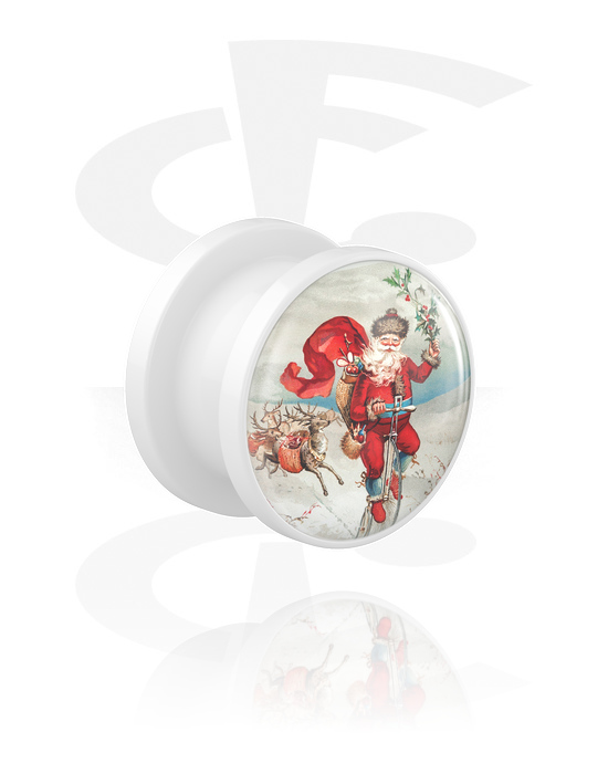 Tunnels & Plugs, Opschroefbare tunnel (acryl, wit) met Vintage kerstmis-motief, Acryl