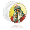 Tunnels & Plugs, Screw-on tunnel (acrylic, white) with Santa Claus design, Acrylic