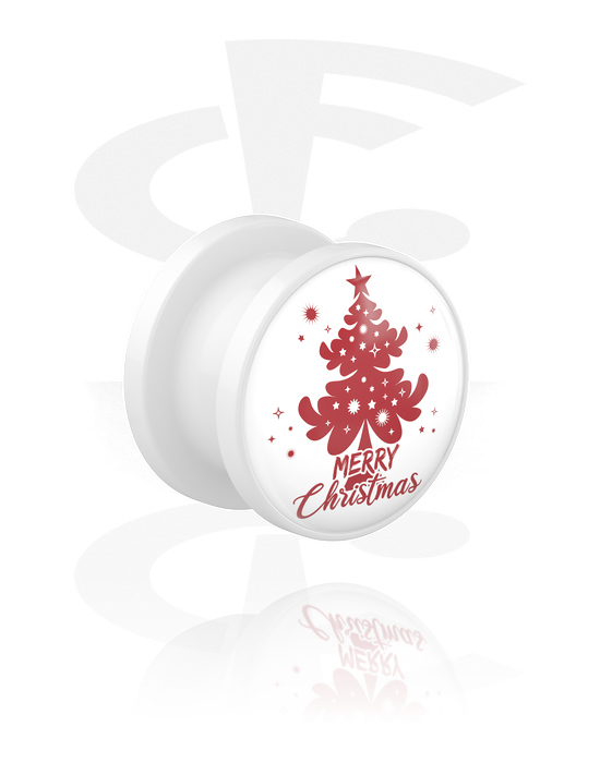 Tunnels & Plugs, Screw-on tunnel (acrylic, white) with Christmas design, Acrylic