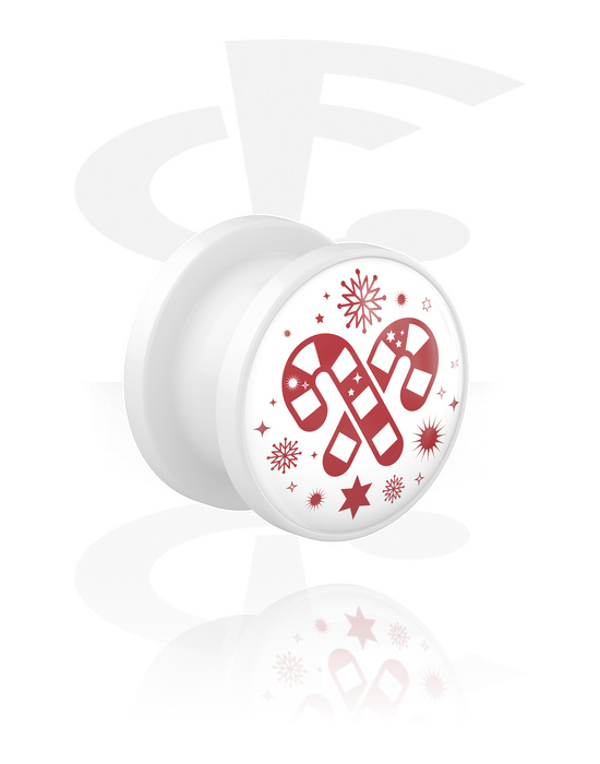 Tunnels & Plugs, Screw-on tunnel (acrylic, white) with candy cane design, Acrylic
