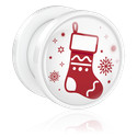 Tunnels & Plugs, Screw-on tunnel (acrylic, white) with Christmas stocking design, Acrylic