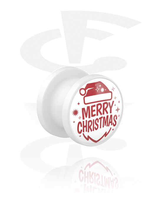 Tunnels & Plugs, Screw-on tunnel (acrylic, white) with "Merry Christmas" lettering, Acrylic