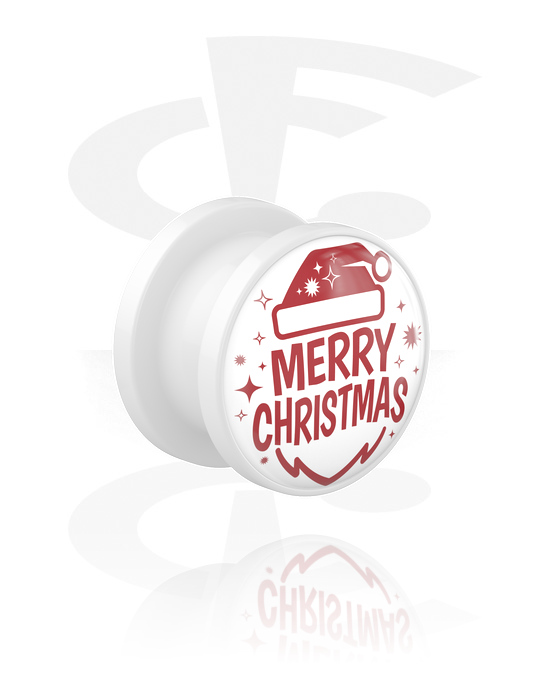 Tunnel & Plug, Tunnel con filettatura (acrilico, bianco) con scritta "merry christmas", Acrilico