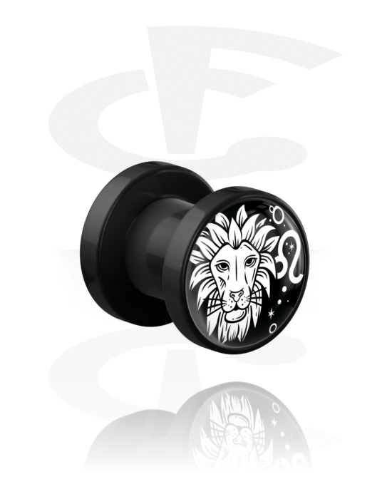 Tunnels & Plugs, Screw-on tunnel (acrylic, various colors) with zodiac design, Acrylic