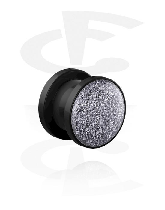 Tunnels & Plugs, Opschroefbare tunnel (acryl, zwart) met glitter, Acryl