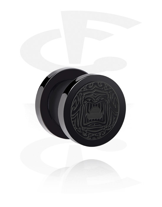 Tunnels & Plugs, Screw-on tunnel (acrylic, black) with lasered mask design, Acrylic