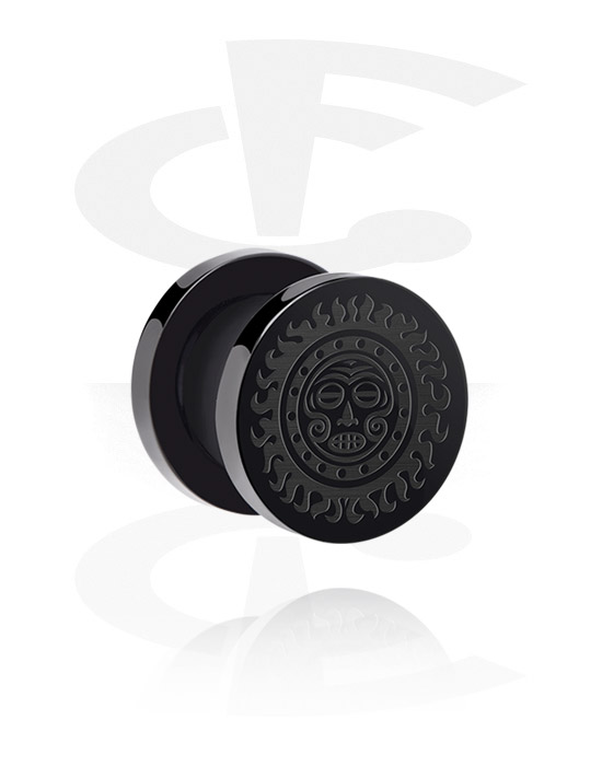 Tunnels & Plugs, Screw-on tunnel (acrylic, black) with lasered mask design, Acrylic