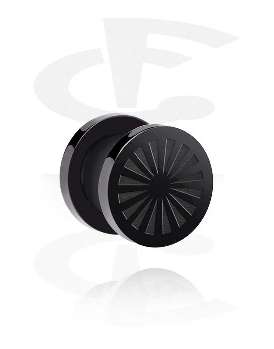 Tunnels & Plugs, Screw-on tunnel (acrylic, black) with lasered design, Acrylic