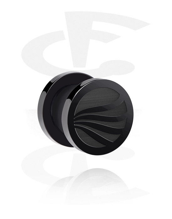 Tunnels & Plugs, Opschroefbare tunnel (acryl, zwart) met gelaserd ontwerp, Acryl