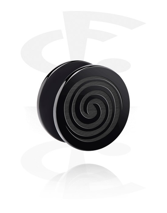 Tunnels & Plugs, Screw-on tunnel (acrylic, black) with laser engraving "spiral", Acrylic