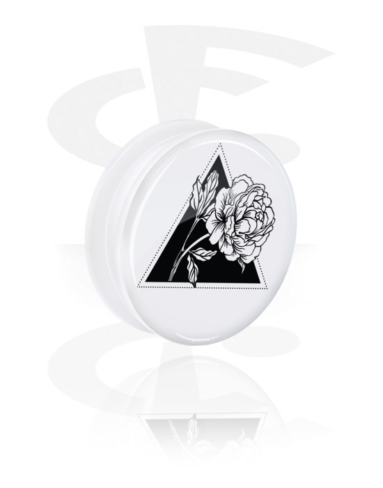 Tunnels & Plugs, White Tunnel with black design and screw, Acrylic