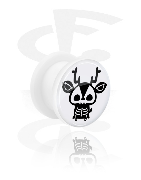 Tunnels & Plugs, White Tunnel with cute skeleton design and screw, Acrylic
