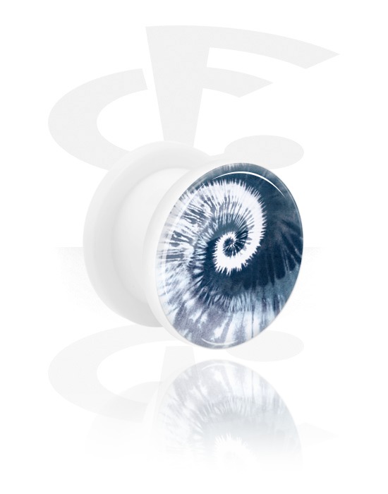 Tunnels & Plugs, Double Flared Tunnel with blue batik tie-dye design, Acrylic