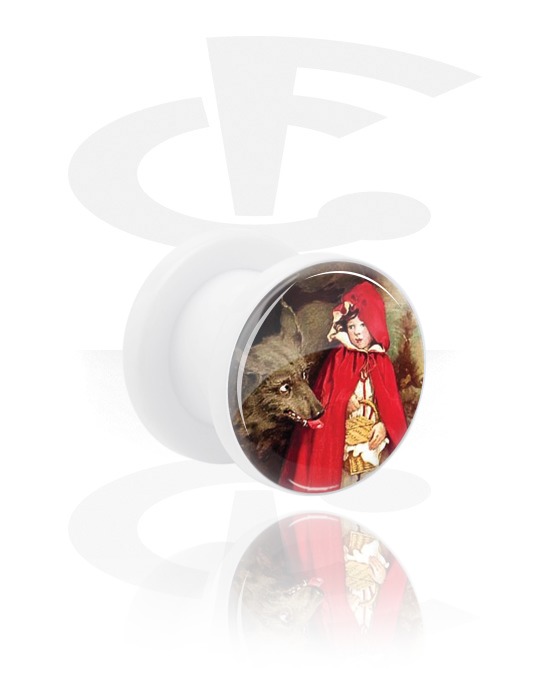 Tunnels & Plugs, White Tunnel with Vintage Fairy Design, Acrylic