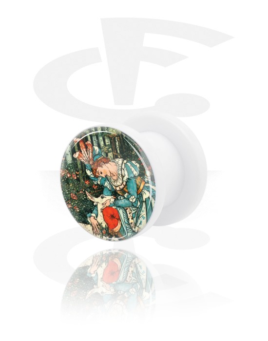 Tunnels & Plugs, White Tunnel with Vintage Fairy Design, Acrylic
