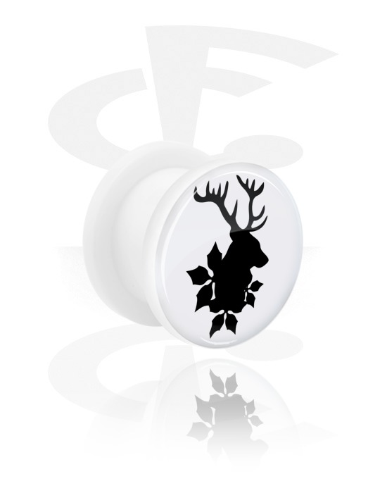 Tunnels & Plugs, White Tunnel with winter stag design, Acrylic