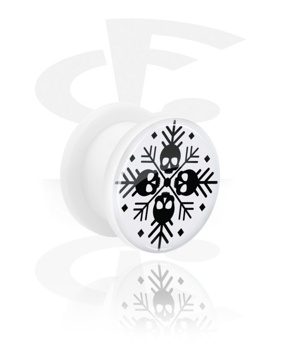 Tunnels & Plugs, White Tunnel with Winter Skull Design, Acrylic