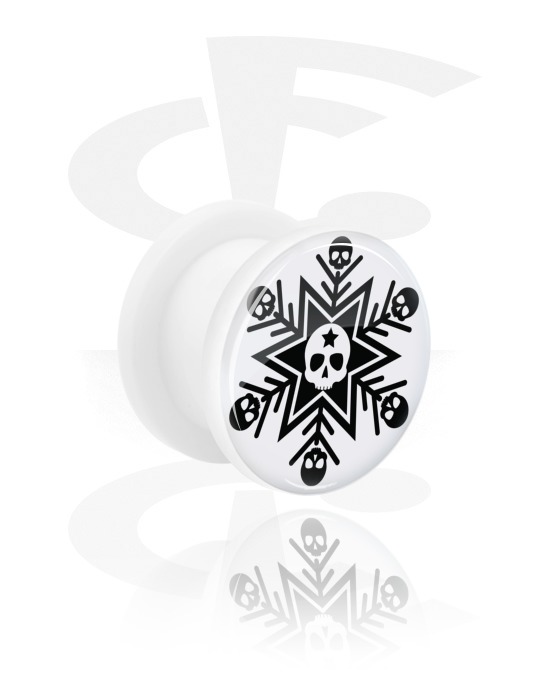 Tunnels & Plugs, White Tunnel with Winter Skull Design, Acrylic
