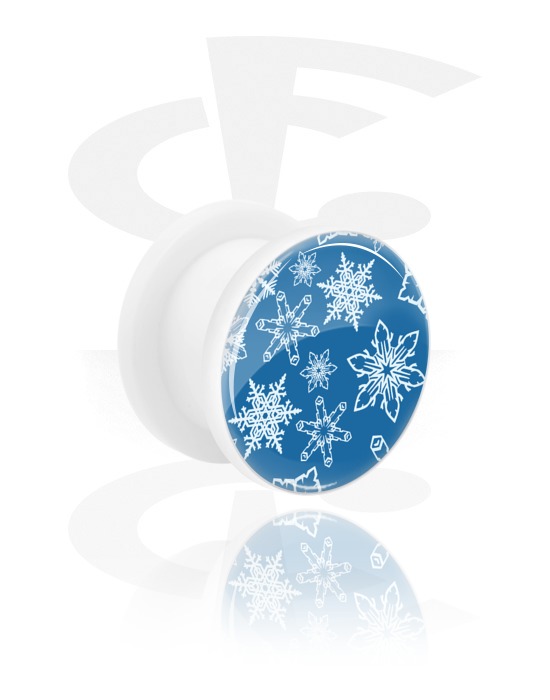 Tunnels & Plugs, White Tunnel with snowflake design, Acrylic