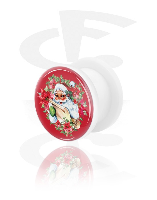 Tunnels & Plugs, White Tunnel with Christmas design, Acrylic