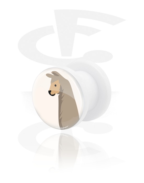 Tunnels & Plugs, White Tunnel with alpaca design, Acrylic