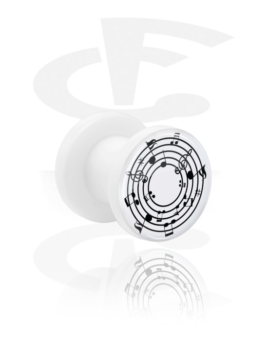 Tunnels & Plugs, White Tunnel with note design, Acrylic