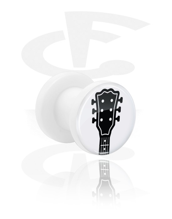 Tunnels & Plugs, White Tunnel with Guitar Design, Acrylic