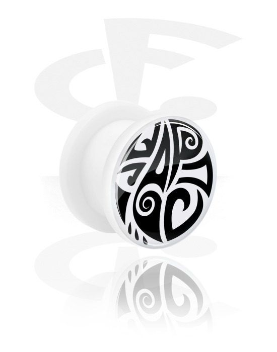 Tunnels & Plugs, Tunnel blanc avec motif maori, Acrylique