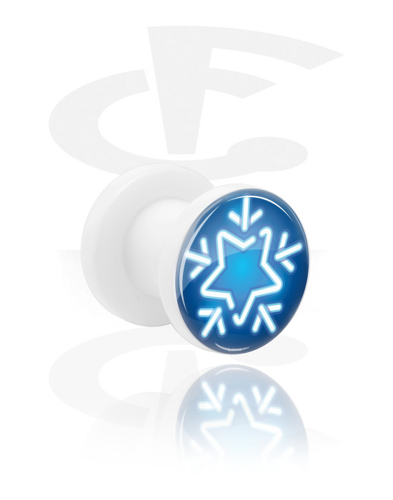 Tunnels & Plugs, White Tunnel with Winter Design, Acrylic