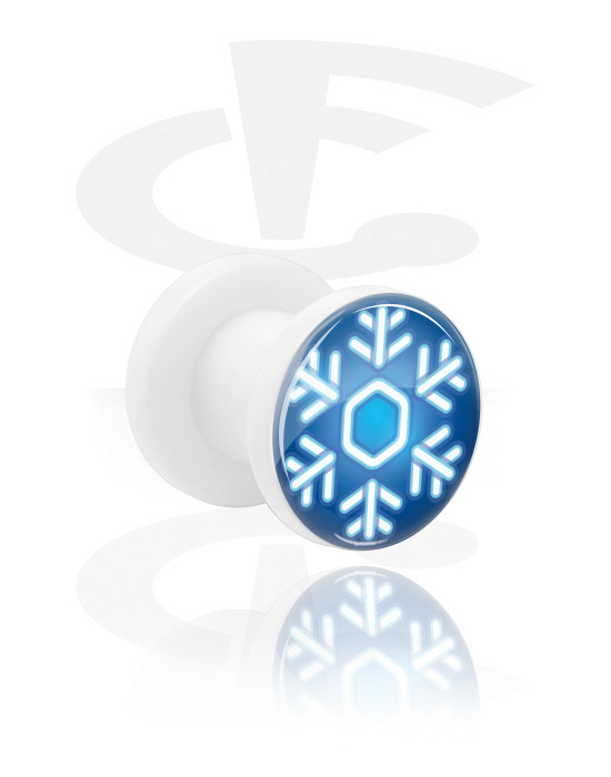 Tunnels & Plugs, White Tunnel with winter snowflake design, Acrylic