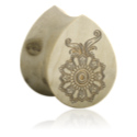 Tunnels & Plugs, Traanvormige double flared plug (hout) met lasergravure ‘bloem’, Hout