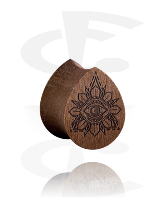 Tunnels & Plugs, Tear-shaped double flared plug (wood) with laser engraving "Eye of Providence", Wood