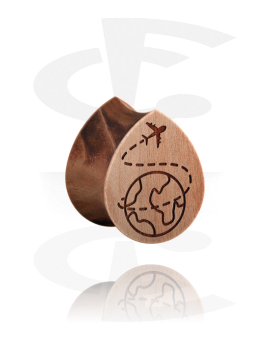 Tunnels & Plugs, Tear-shaped double flared plug (wood) with laser engraving "airplane", Wood