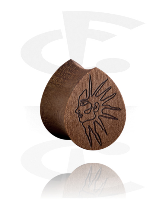 Tunnels & Plugs, Tear-shaped double flared plug (wood) with laser engraving, Wood