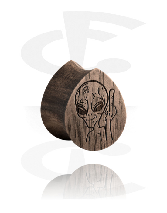 Alagutak és dugók, Tear-shaped double flared plug (wood) val vel laser engraving "alien", Fa